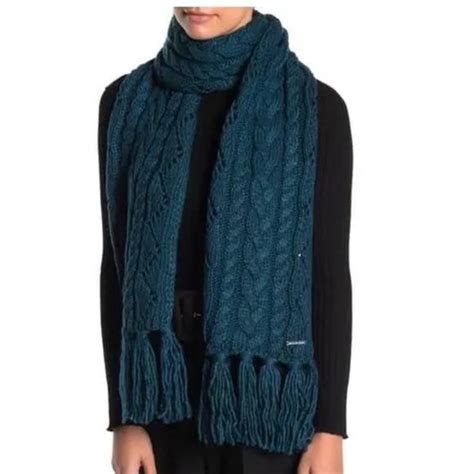 Michael Kors Women's Pointelle Off White Cable Knit Fringe Scarf